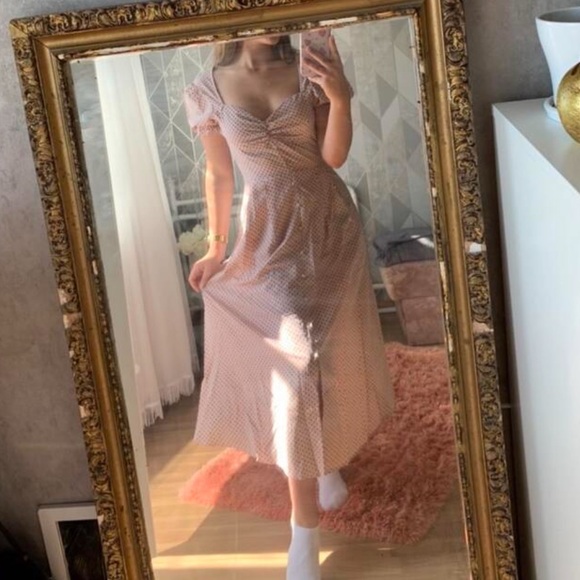 Cottage core polkadot, pink, Sweetheart neck, puff sleeve dress - Picture 1 of 4